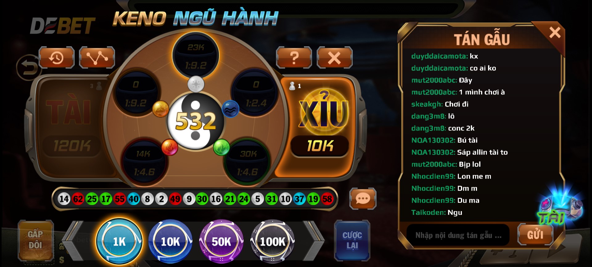 Keno Ngũ Hành B52 